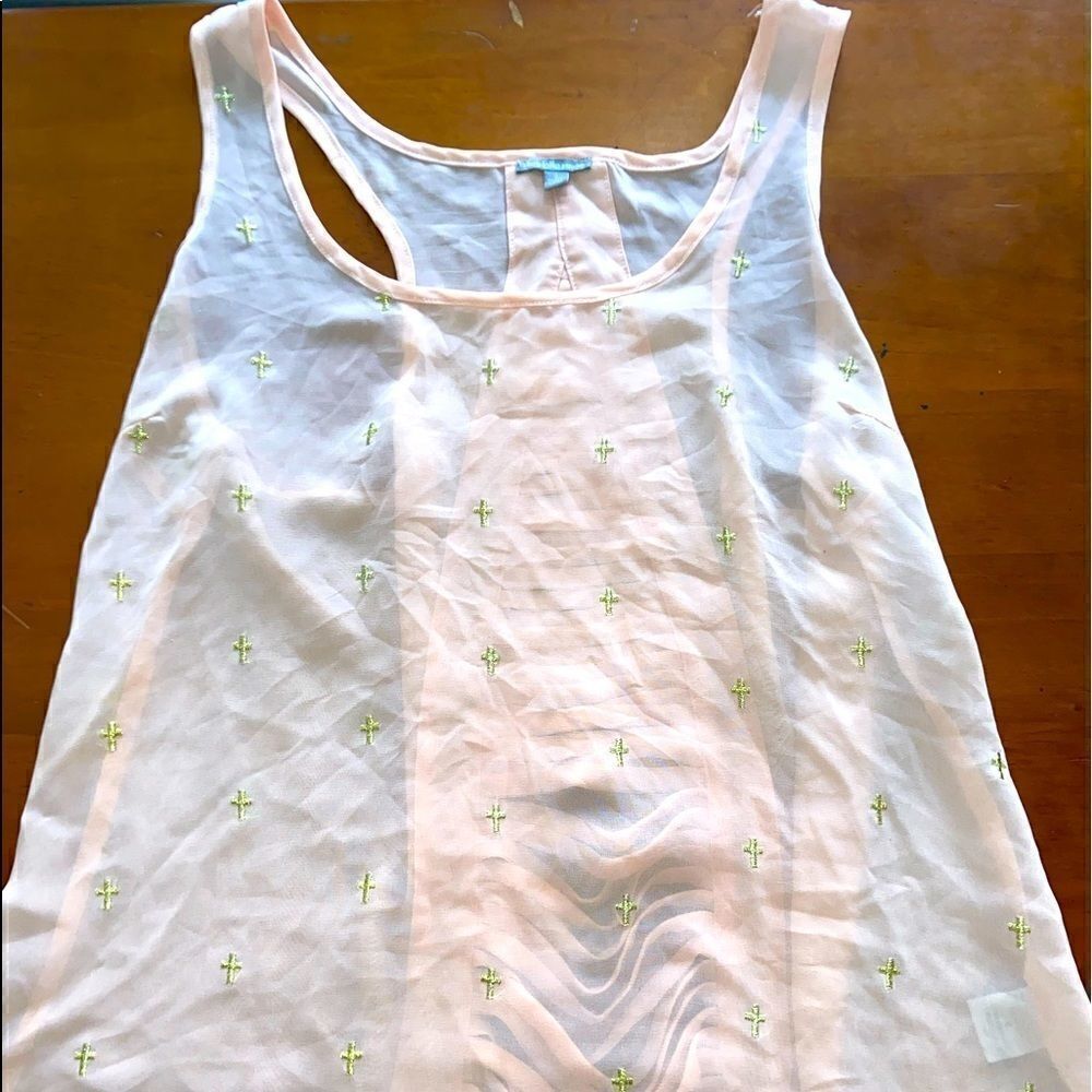 Charlotte Russe sheer sleeveless top with gold crosses